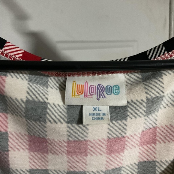 LuLaRoe Dress Womens XL Multicolor Plaid Fit Flare Knit Scoop Neck Short Sleeve - Picture 3 of 9